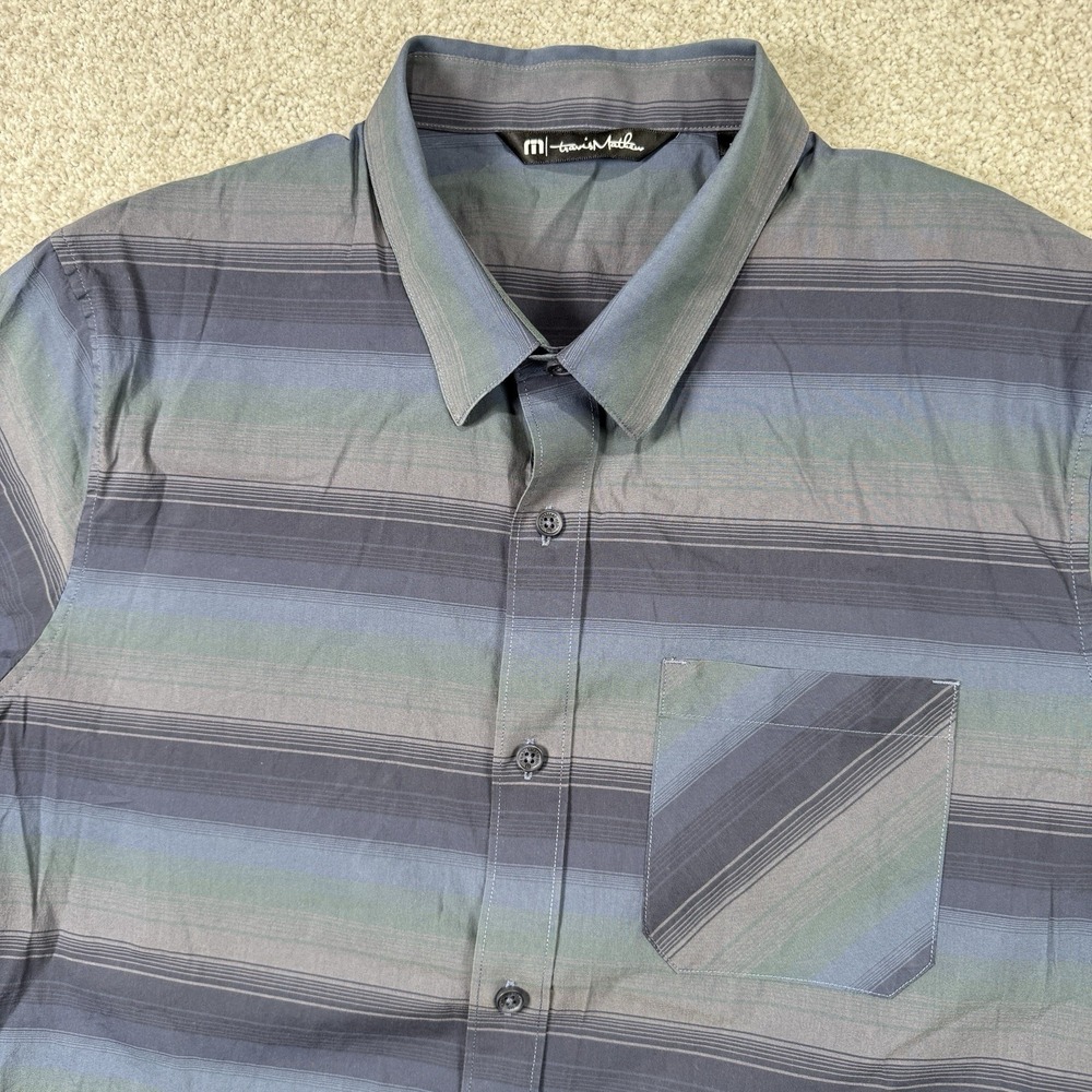 Travis‎ Mathew Shirt Mens Stripes Button Up Short Sleeve L Stretch